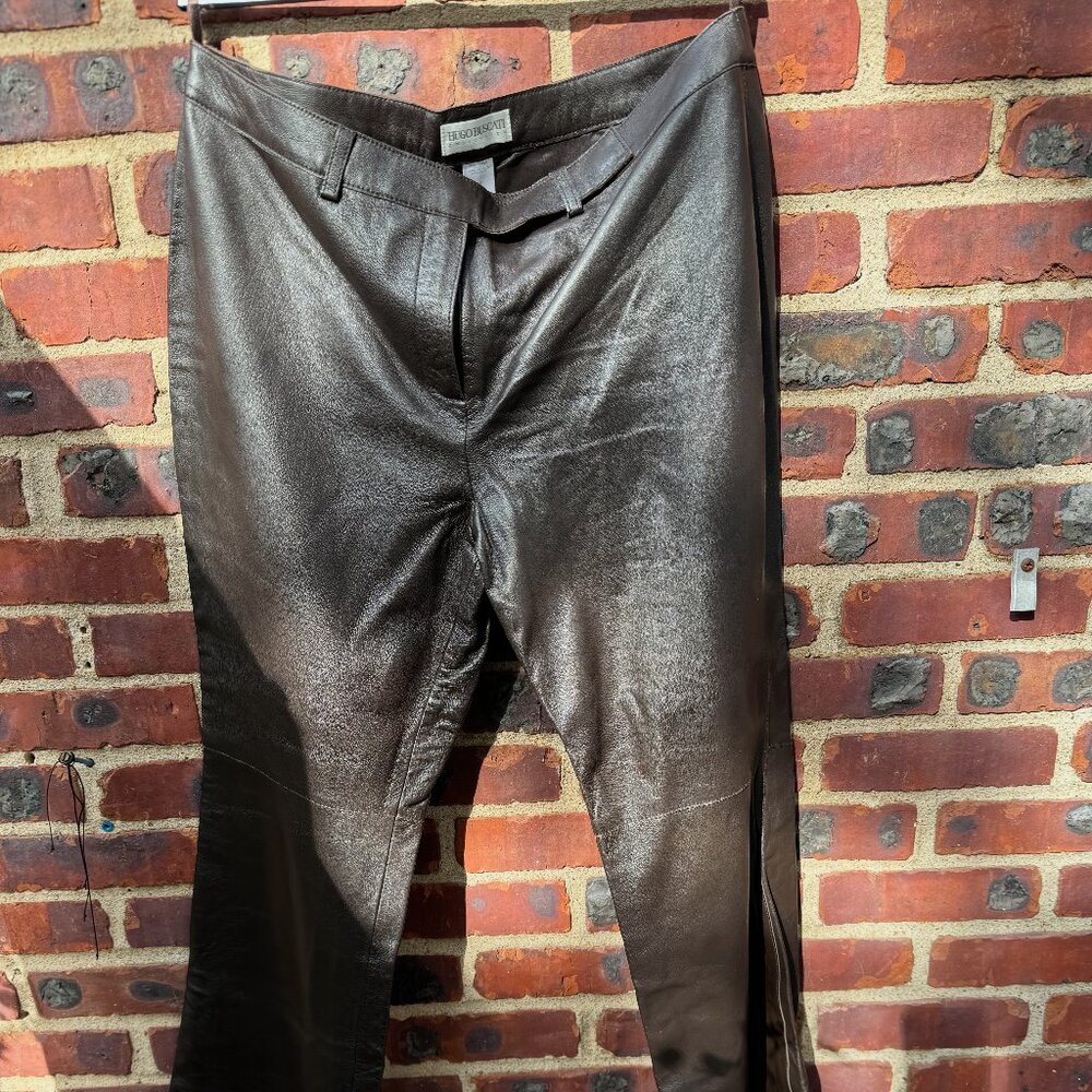 Vintage Brown Leather Flare Pants – Women's Size 16
